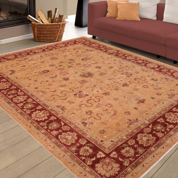 handmade Traditional Kafkaz Chobi Ziegler Gold Red Hand Knotted RECTANGLE 100% WOOL area rug 10 x 15